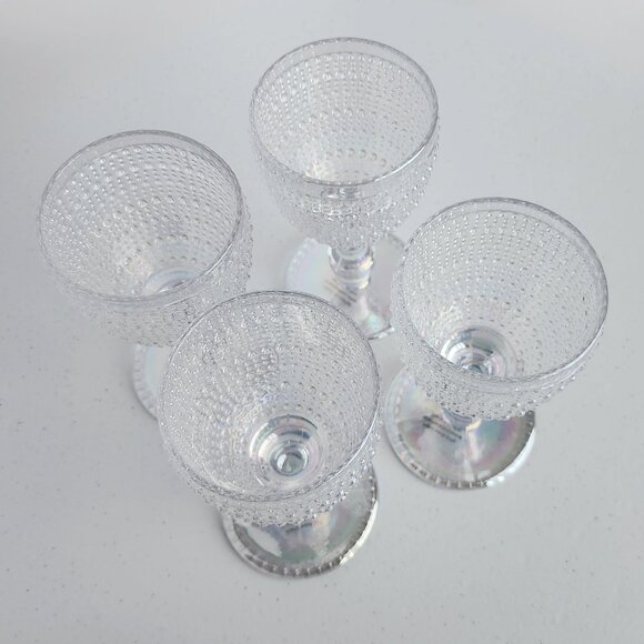 Set of 4 Textured Clear Iridescent Wine Glasses Bubble Pearl Stem Glassware - Picture 3 of 5